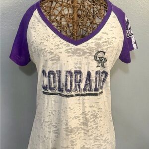 MLB Purple and White Colorado V-Neck Tee